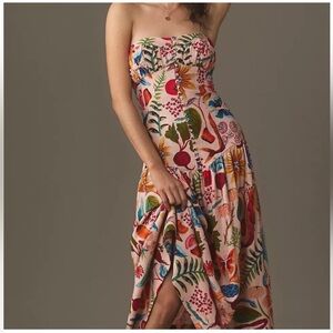 Farm Rio Linen blend Strapless Maxi Dress